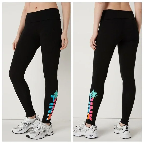 VS VICTORIAS SECRET PINK COTTON MID RISE FOLDOVER PANT TIGHT LEGGING SWEATS S - Picture 1 of 6